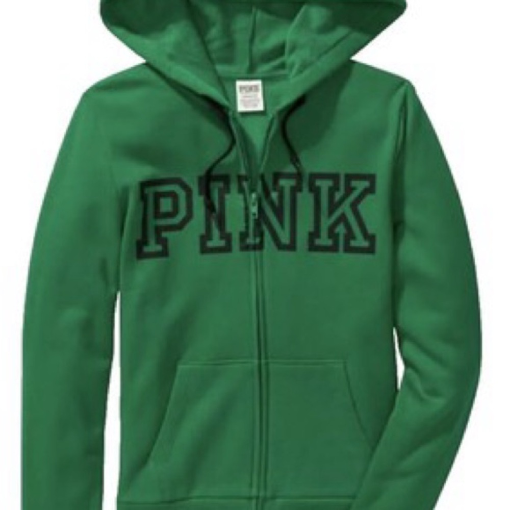 PINK Victoria's Secret Green Zip-Up Hoodie